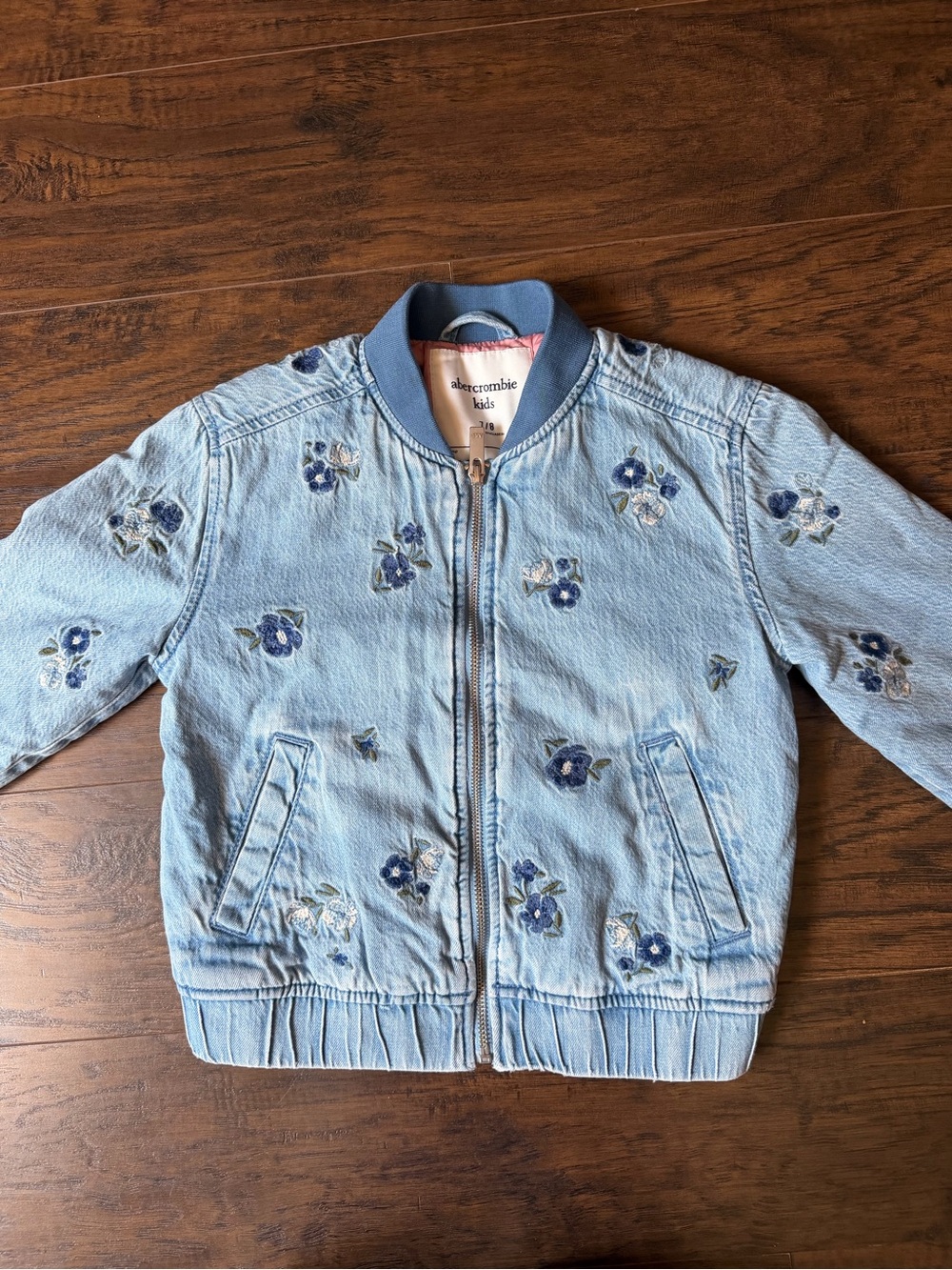 Abercrombie & Fitch Light Blue Floral Embroidered Denim Jacket